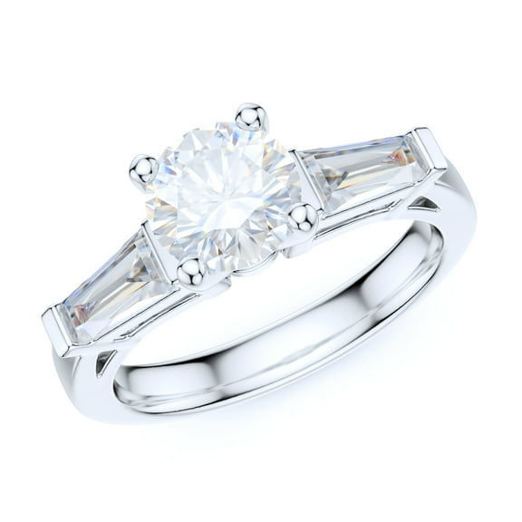 Sterling Silver Tapered Baguette and Round Brilliant Cut Simulated Diamond Three-Stone Promise Engagement Ring For Women (6)