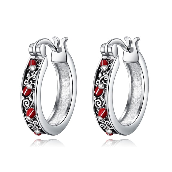 925 Sterling Silver Ladybug Hoop Earrings for Women