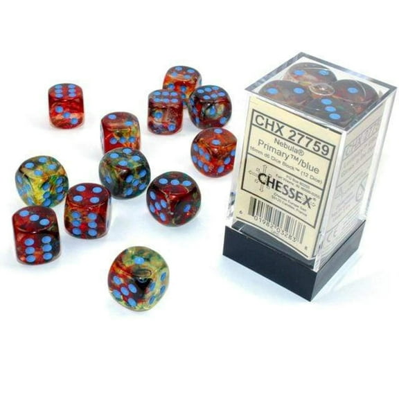 Chessex Nebula 16mm d6 Primary/Blue w/Luminary Dice Block (12 dice)