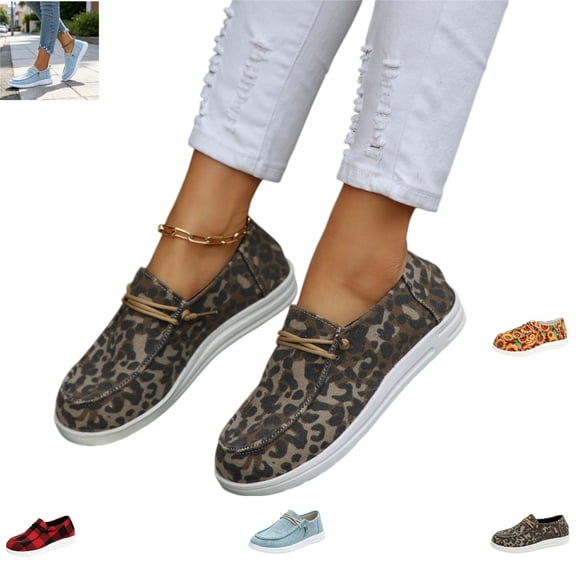 YOUYEDIAN Loafers for Women Fashion Print Round Toe Casual Slip On Soft Flats Versatile Outdoor Platform Canvas Walking Shoes