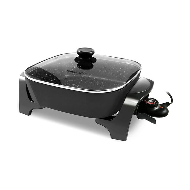Sartén Eléctrica Con Tapa De Vidrio Elite Cuisine 7 Litros 120 Volts Color Negro