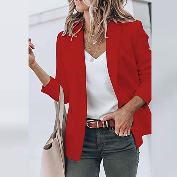 ICHUANYI Clearance Women Thin Button Long Sleeve Tops Blouse Shirt Spring Models Solid Small Suit Top(Red, L) ICHUANYI WER2023081116045