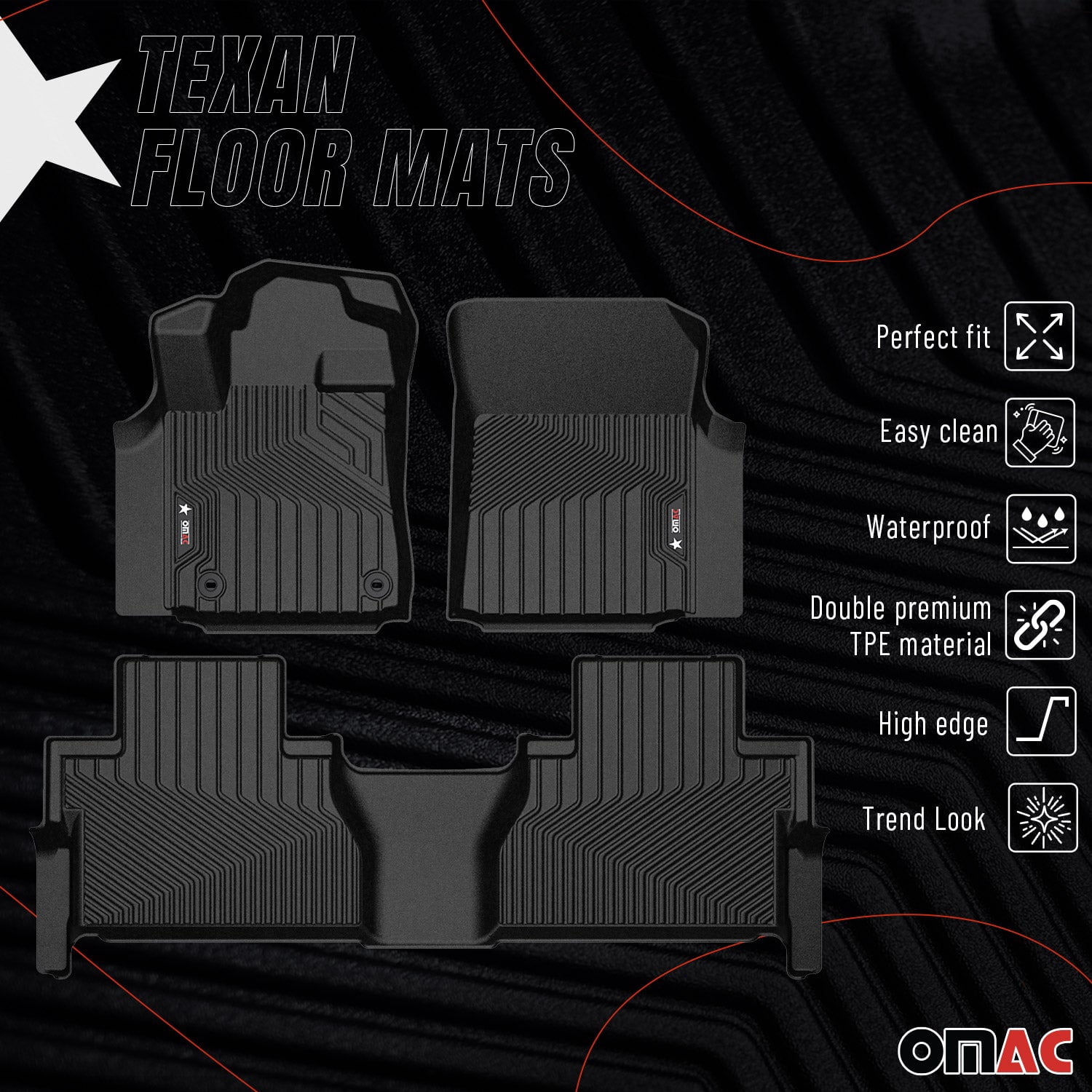 OMAC Premium Floor Mats for Toyota Tundra 2022-2026 All-Weather Heavy Duty Black