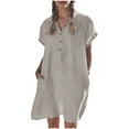 thumbnail image 2 of Honeeladyy Fashion Women's Summer Casual Cotton Loose Short Sleeve Solid Shirt Dress women's plus size dresses, 2 of 8
