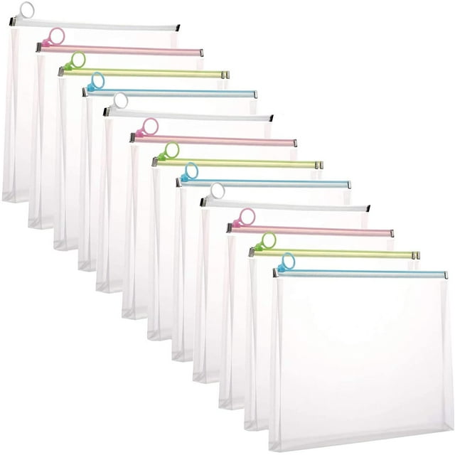 Sobres de plástico transparente con cremallera de 9x12, soporte para papel y documentos, paquete de 12