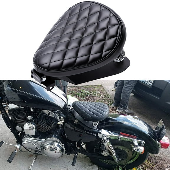 3" Solo Seat Fit for Bobber, Black Motorcycle Complete Seat with Cushion Base Spring Diamond Pattern Solo Seat