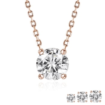 JeenMata Lab Grown Diamond 0.75 Carat Round Cut Classic Solitaire Pendant Necklace - in 18K Rose Gold Plating for Women
