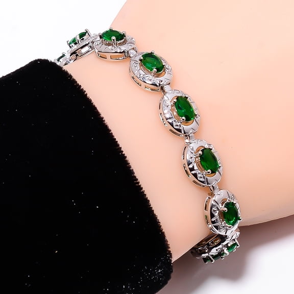 Tsavorite 925 Sterling Silver Tennis Tennis Bracelet B129511, Tsavorite Bracelet, Green Bracelet, Oval Bracelet