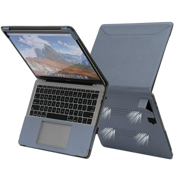 TYTX Compatible with MacBook Pro Leather Case with Vents and Stand Function 13 Inch 2016-2022 (A1989 A1706 A1708 A2159 A2289 A2251 A2338 M1 M2), Gray Blue