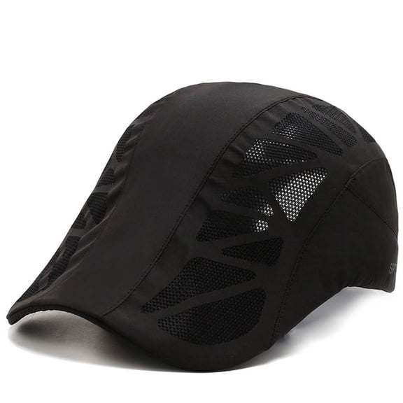 XIAOCHA Mens Breathable Mesh Newsboy Cap Sun Protection Outdoor Flat Cap,Black