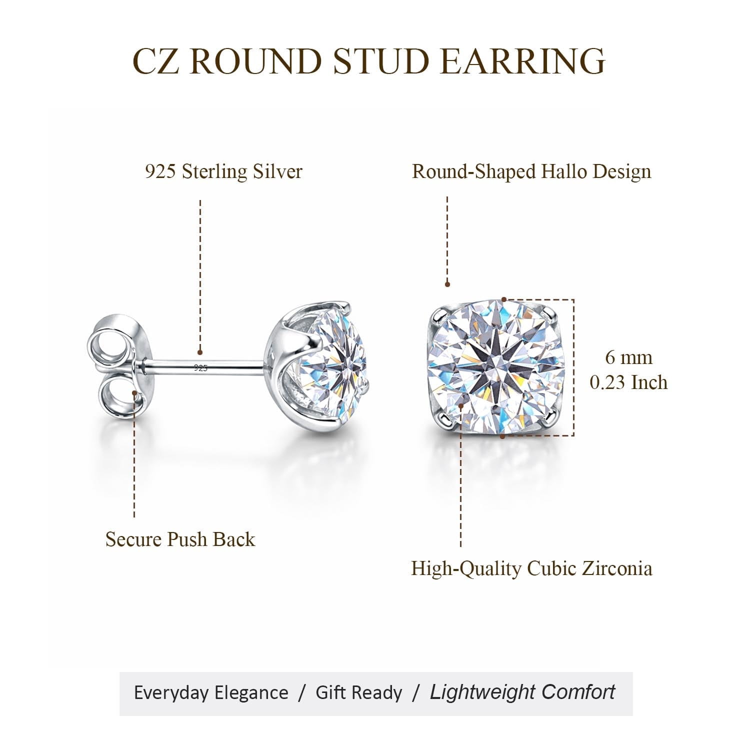 LeCalla 925 Sterling Silver Stud Earrings for Men Women | Unisex Round CZ Classic Studs