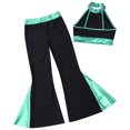 thumbnail image 6 of Miutii Kids Girls Modern Dance Outfits Shiny Rhinestone Crop Top and Jazz Flared Pants Stage Blue Green 10, 6 of 9