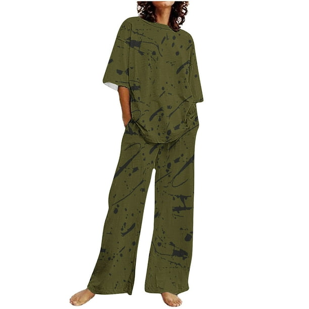 Conjunto Corto para las Mujeres Color Sólido Casual sin Mangas Y Pantalones Cuello Redondo de Dos Piezas