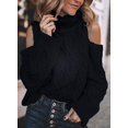 thumbnail image 2 of Womens Cold Shoulder Oversized Turtleneck Sweaters Long Sleeve Chunky Solid Color Knitted Pullover Outwear Coat, 2 of 6