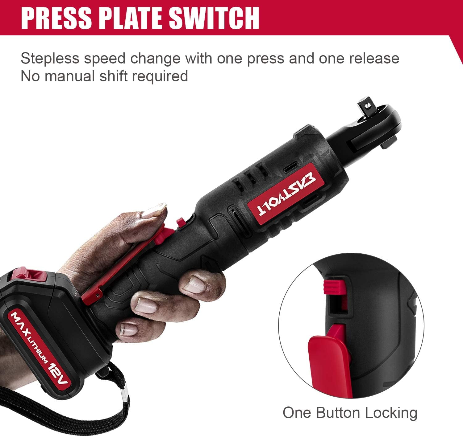 Eastvolt 12V Cordless Electric Ratchet Wrench Set, 3/8" Electric Ratchet with 7-Piece Metric Sockets and 1/4" Adaptor
