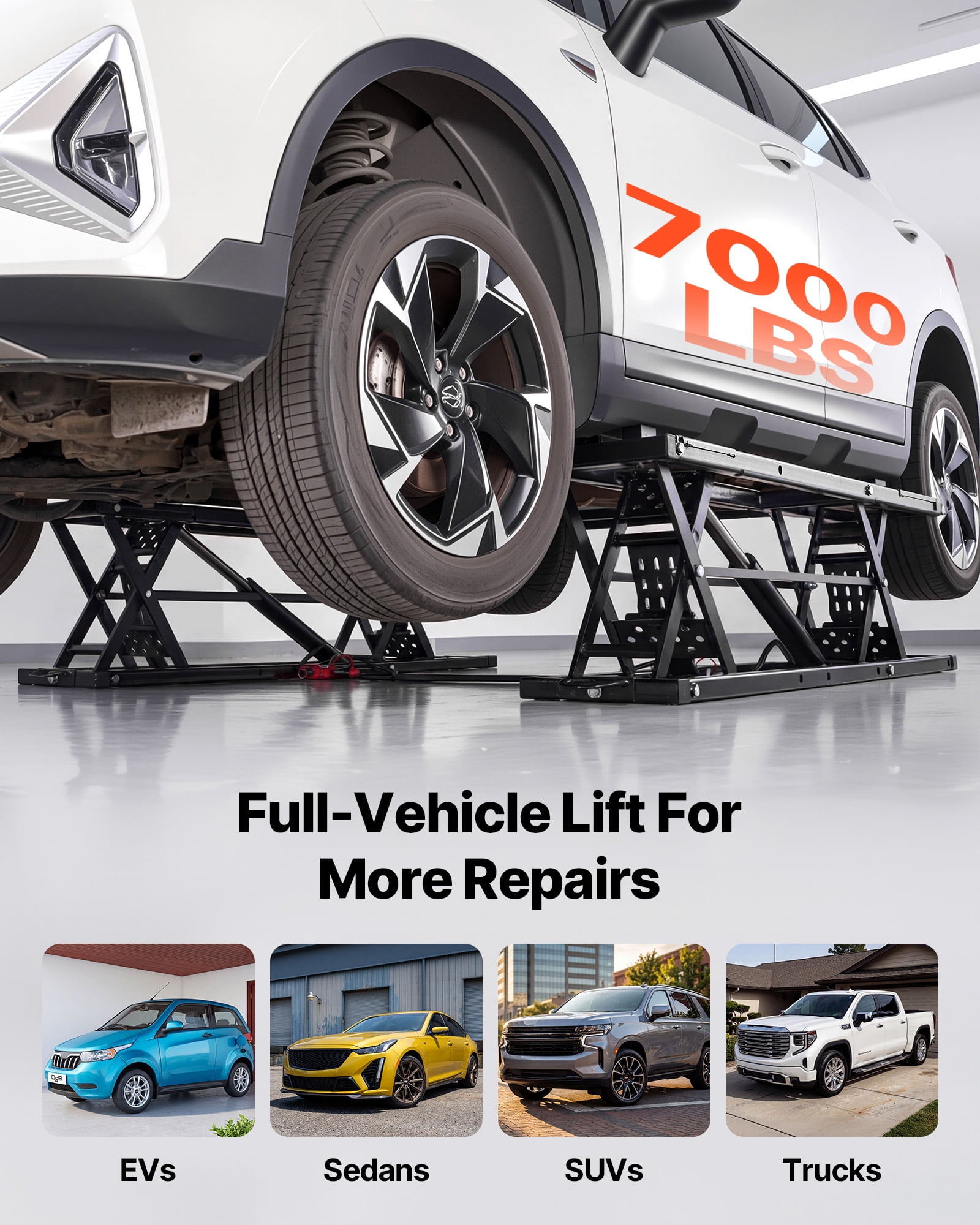 VEVOR Portable Car Lift, 7000 lbs Capacity, Heavy Duty Steel Truck Lift with 26.8" Max Height, Pneumatic Pump, Wheels, 4 Rubber Pads & 4 Lifting Columns for Cars, SUVs, Trucks,Home Garage or Shop Use
