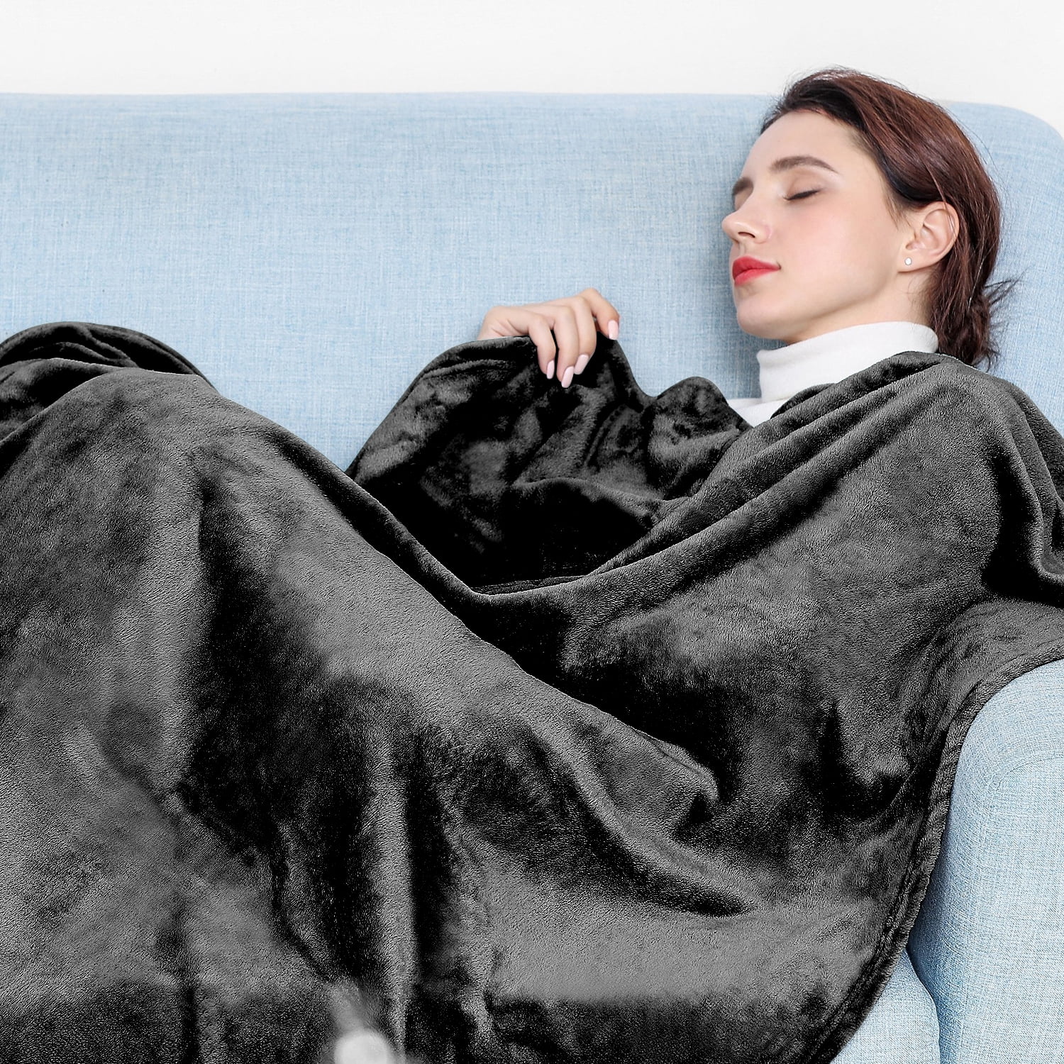 Astarin Throw Blanket, Queen Size Black Blankets & Throws for Couch/Beds, Fuzzy and Cozy Blanket, 90x90 inches