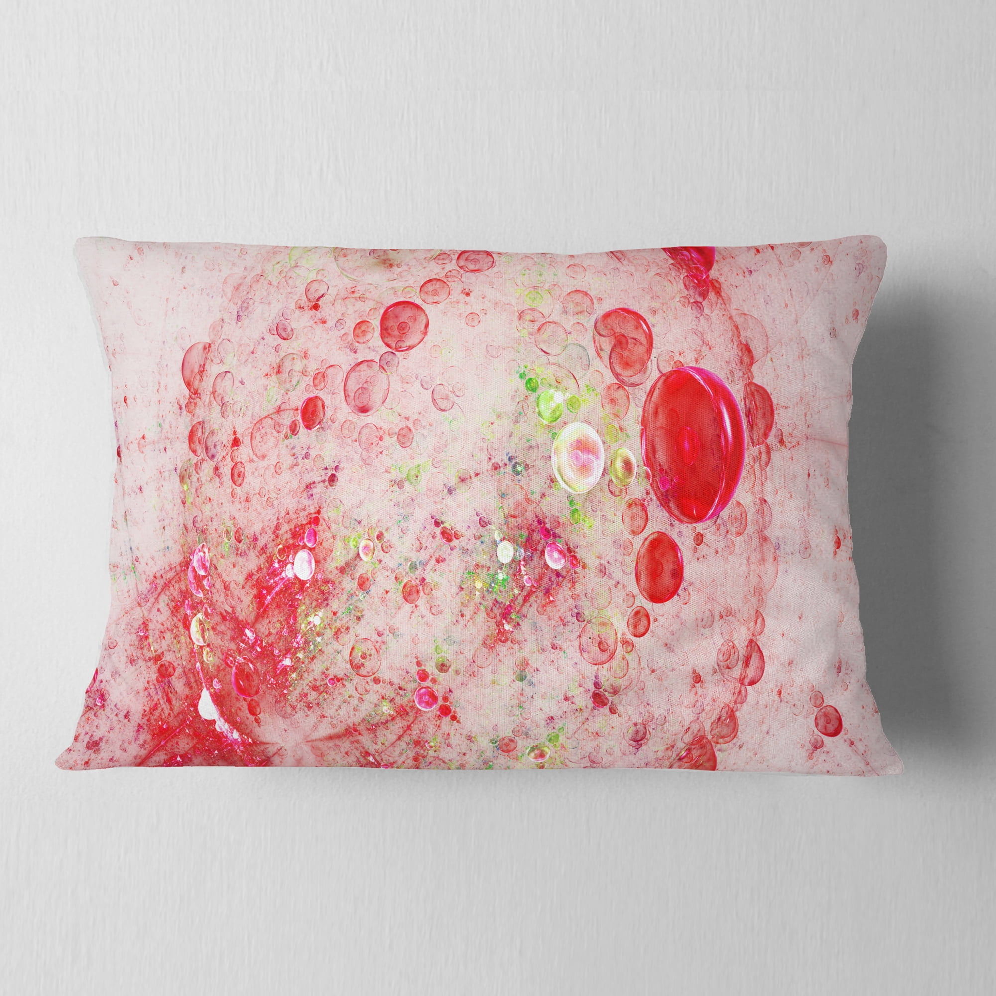 Designart Red Fractal Planet of Bubbles - Abstract Throw Pillow - 12x20