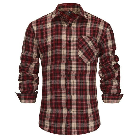 Mens Flannel Shirts Long Sleeve Flannel Shirt for Men Warm Casual Soft Cotton Button Down Plaid Mens Flannel Shirt Red L