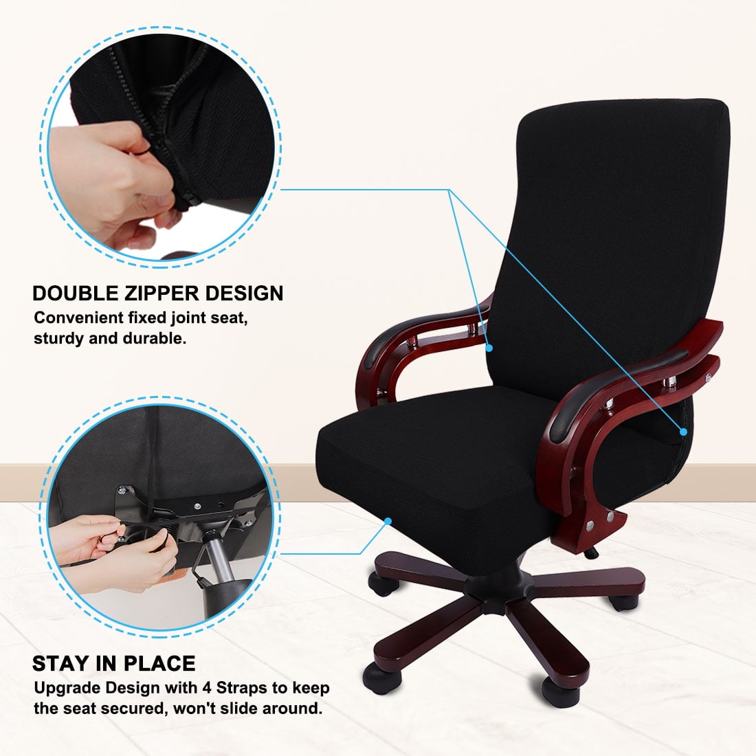 Unique Bargains Stretch Office Chair Cover Armchair Protector Black L