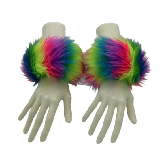 ZYHARUKO Women Colorful Faux Furs Wrist Cuffs,Winter Furry Bands Arm Warmer Wrist Slap On Cuffs Arm Warmer Plush Thicken