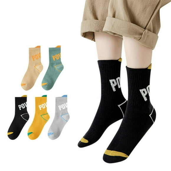 Chaussettes à Imprimé de Lettres pour Tout-Petits Garçons Filles, Chaussettes Athlétiques pour Garçon de 3 à 16 Ans, Lot de 5 Paires, Chaussettes Montantes
