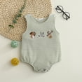 thumbnail image 2 of JAJAHO Boys Girls Bodysuits Sleeveless Striped Cartoon Embroidery Romper Baby Clothes 0-18M Comfortable Onesie, 2 of 6