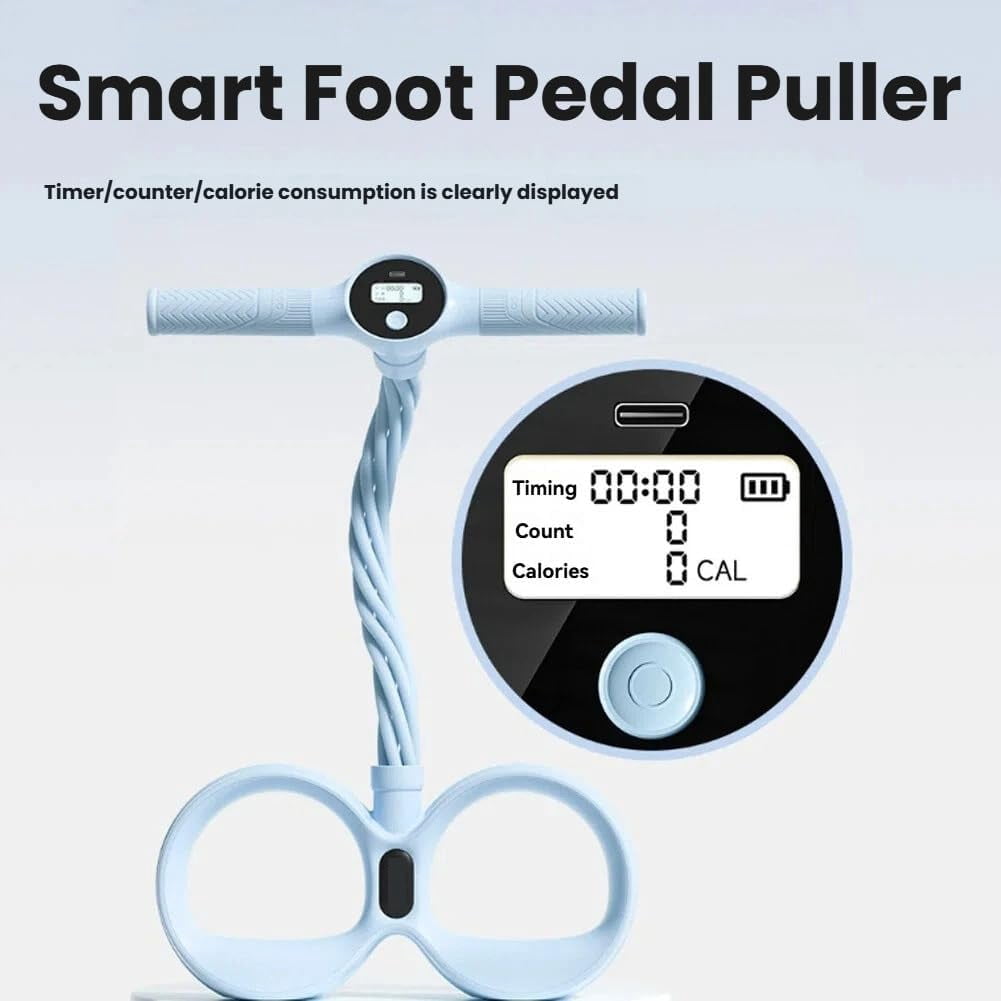 Smart Foot Pedal Puller, 6 Tube Pedal Puller Resistance Band with Digital Counter & Handles, Adjustable Fitness Resistance Rope Trainer for Waist, Arm, Leg Stretching Training