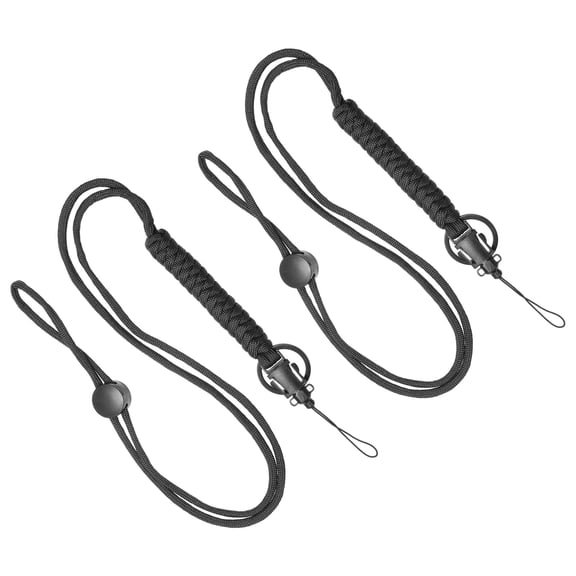 Uxcell Paracord Lanyard Braided Lanyard Necklace Keychain Adjustable Badge Lanyard Black 2 Pack