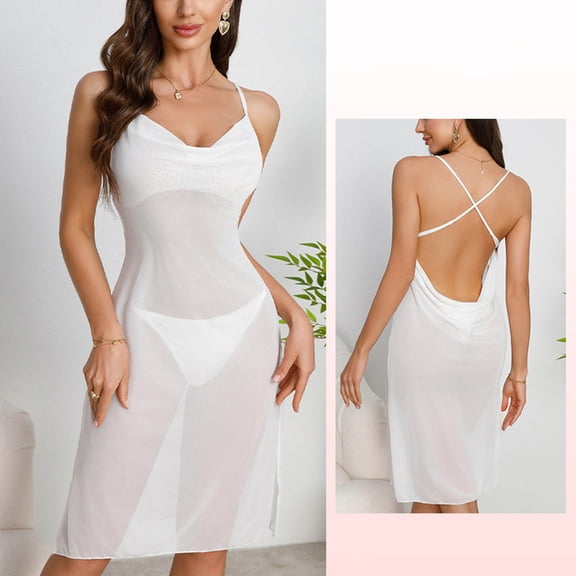 Blmnix Sexy Nightgown Womens Nightgown Chemises Lightweight Nightgowns Sleep Dress V-Neck Sleeveless White Below-the-Knee Moo Moos for Women Nightgown
