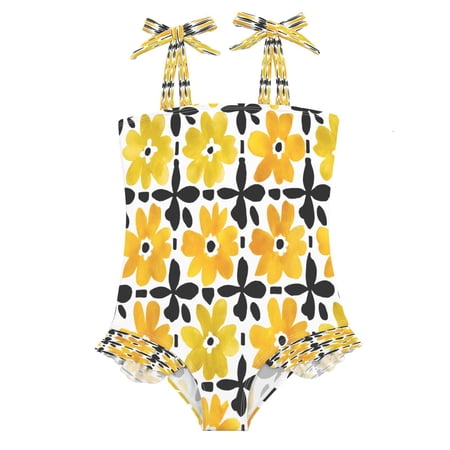 DIXRUYEE Swimsuit One Piece swimwear Yellow Flower Pattern of Pattern