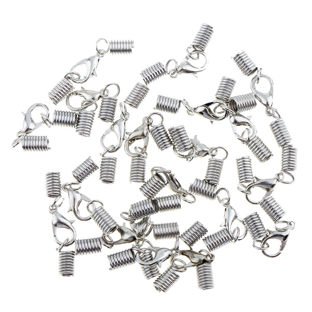 Milageto 4X 20 Pcs Lobster Claw Clasps Leather Spring Clasp Crimp Clip Ends Set - Silver