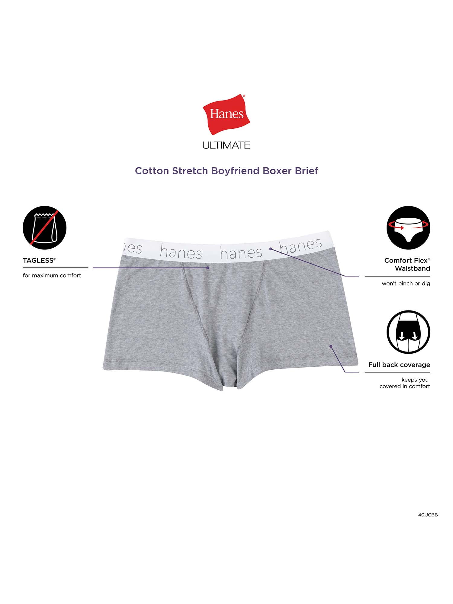 Hanes Women's Ultimate Boyfriend Classics Boyshort Panties, 3-Pack 