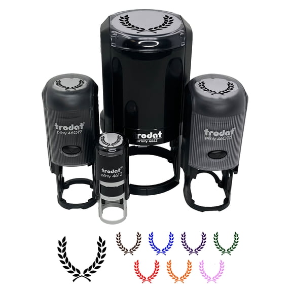 Wreath Laurel Branch Frame Self-Inking Rubber Stamp Ink Stamper - Pink Ink - Small 3/4 Inch