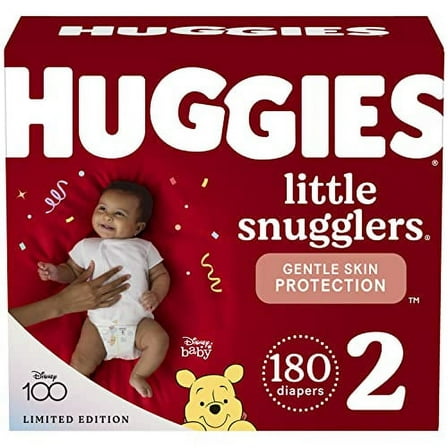 Huggies Size 2 Diapers, Little Snugglers Baby Diapers, Size 2 (12-18 lbs), 180 Count