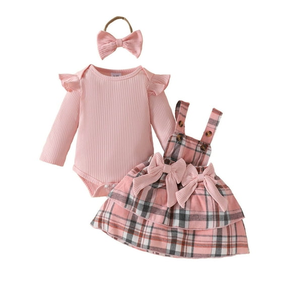 Baby Girl Valentine's Day Outfit Girls Short Sleeve Ribbed Romper Bodysuit Bowknot Plaid Suspender Skirts Outfits Romper Top Bodysuit Irish Day Baby Boy Outfit 12-18 Months