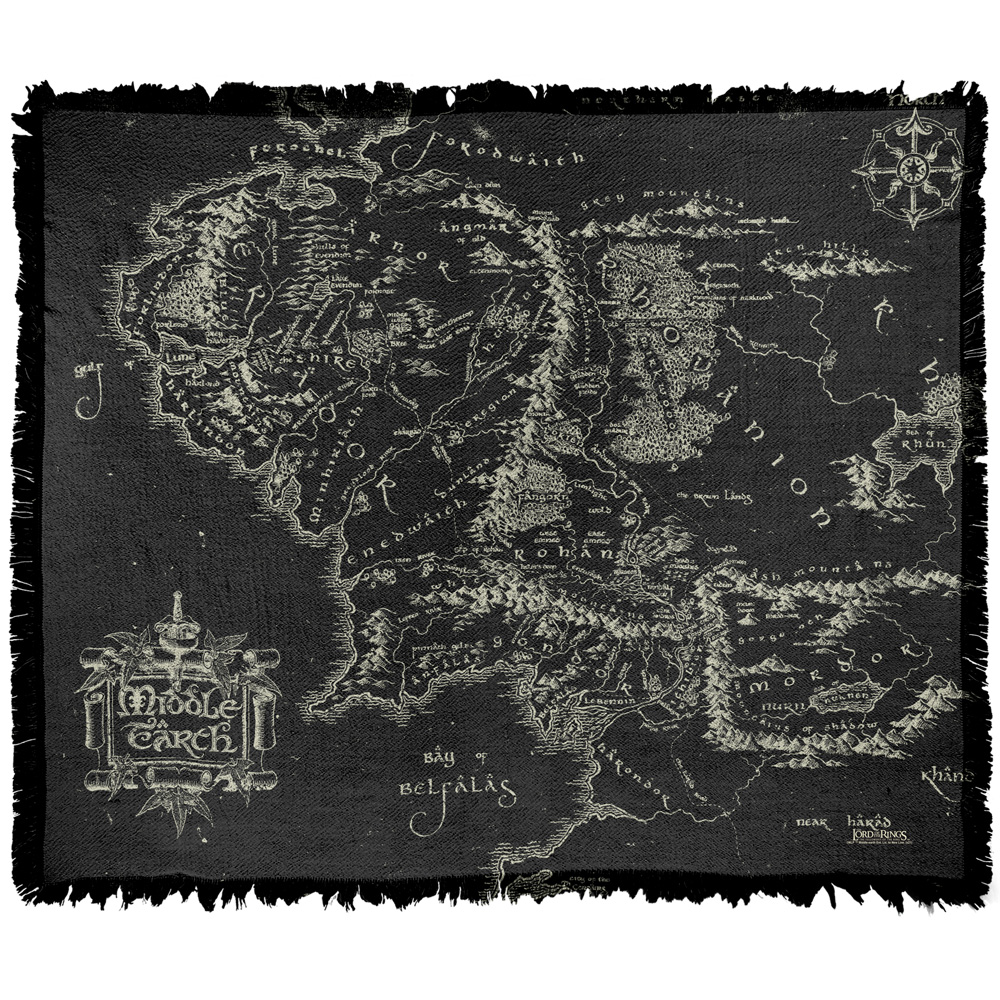 The Lord of The Rings Blanket, 50'x60' Black Map of Middle Earth Woven  Tapestry Cotton Blend Fringed Throw Blanket 