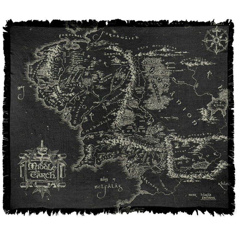 The Lord of The Rings Blanket, 50'x60' Black Map of Middle Earth Woven  Tapestry Cotton Blend Fringed Throw Blanket 