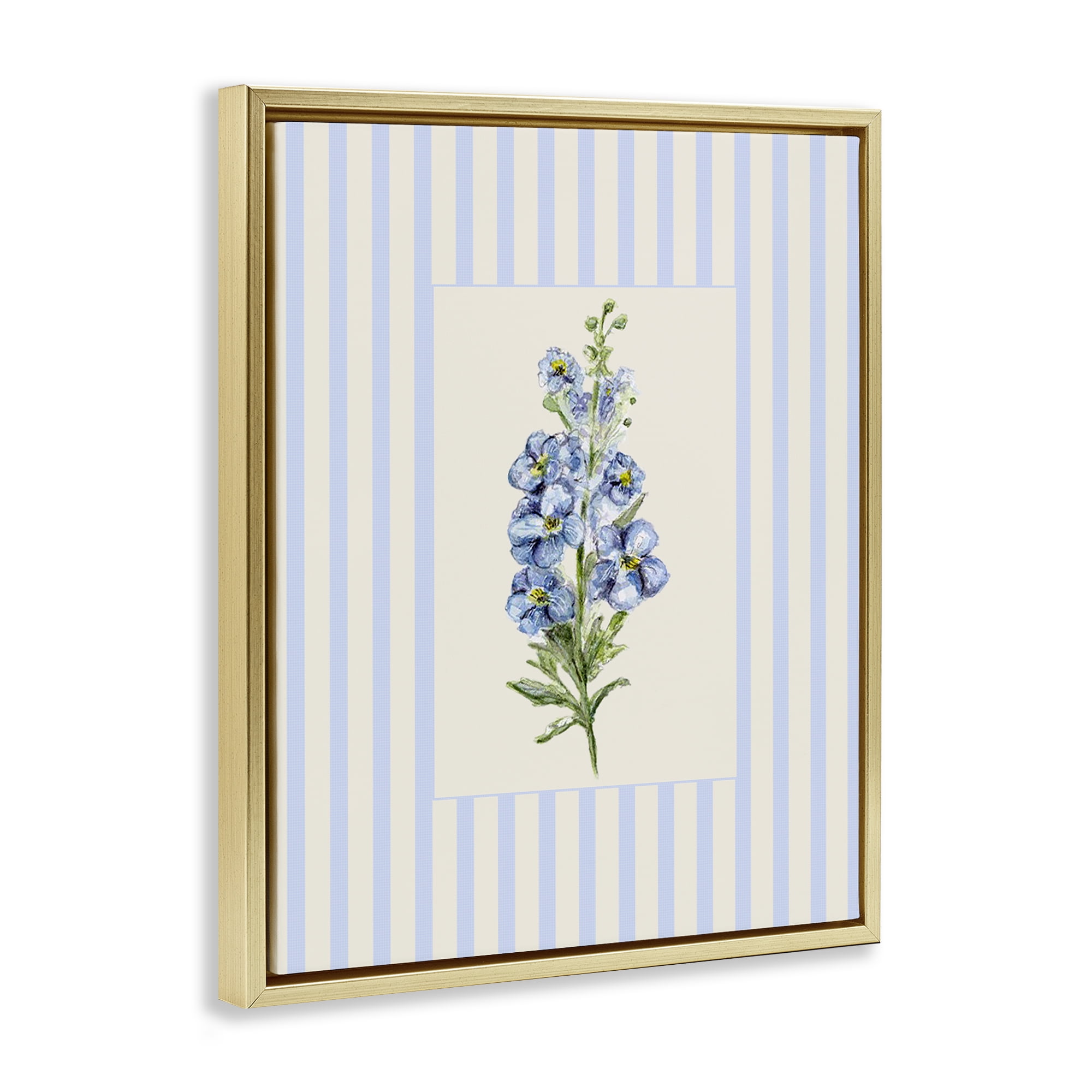 Blue Stripe Larkspur Gold Framed Floater Canvas Wall Art, design by Lisa Wehmeyer