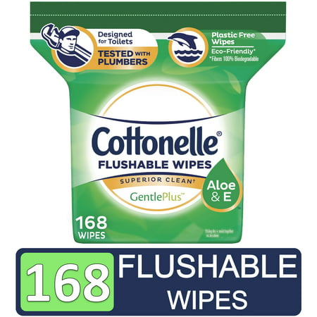 Cottonelle GentlePlus Flushable Wipes with Aloe & Vitamin E, 168 Wipes per