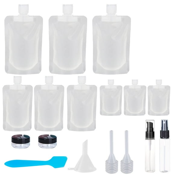 17 Pack Travel Pouches for Toiletries,TSA Approved,Travel Size Portable Containers,Stand Up Pouch,Refillable Travel Accessories for Shampoo Conditioner Lotion Soap Liquids (A-17pcs)