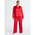 thumbnail image 2 of Joyspun Women’s Stretch Satin Notch Long Sleeve Top and Pants Pajama Set, 2-Piece, Sizes XS-3X, 2 of 6