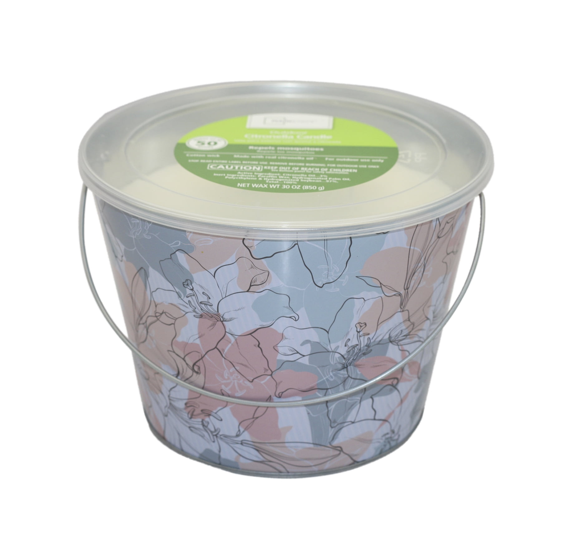 Mainstays 30Ounce, 3Wick Blue Floral Bucket Outdoor Citronella Candle