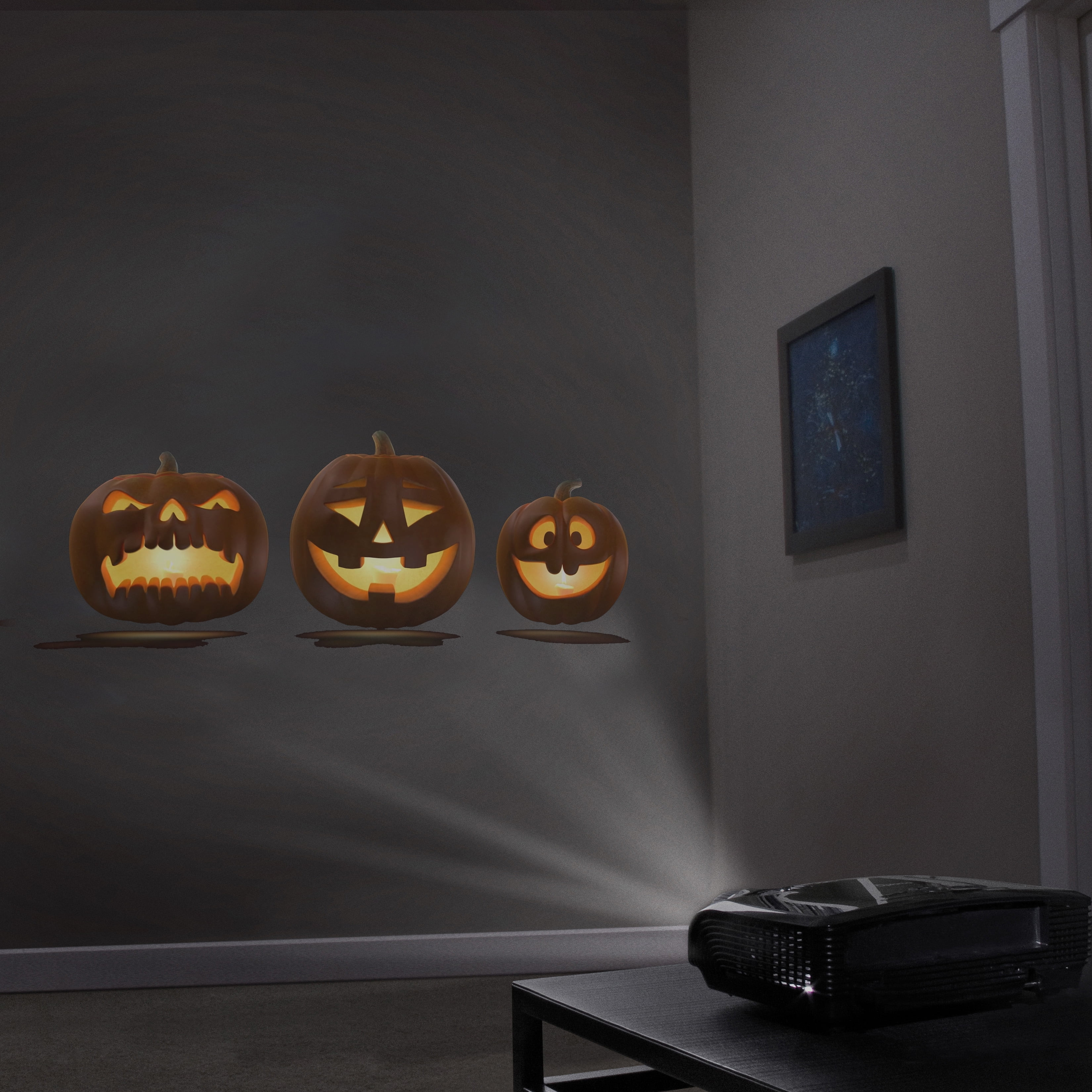 Reaper Brothers Halloween Hollusion Digital Decoration Kit Includes 8 AtmosFX Video Effects for Halloween Plus 5.5' x 9' Holographic Projection Screen