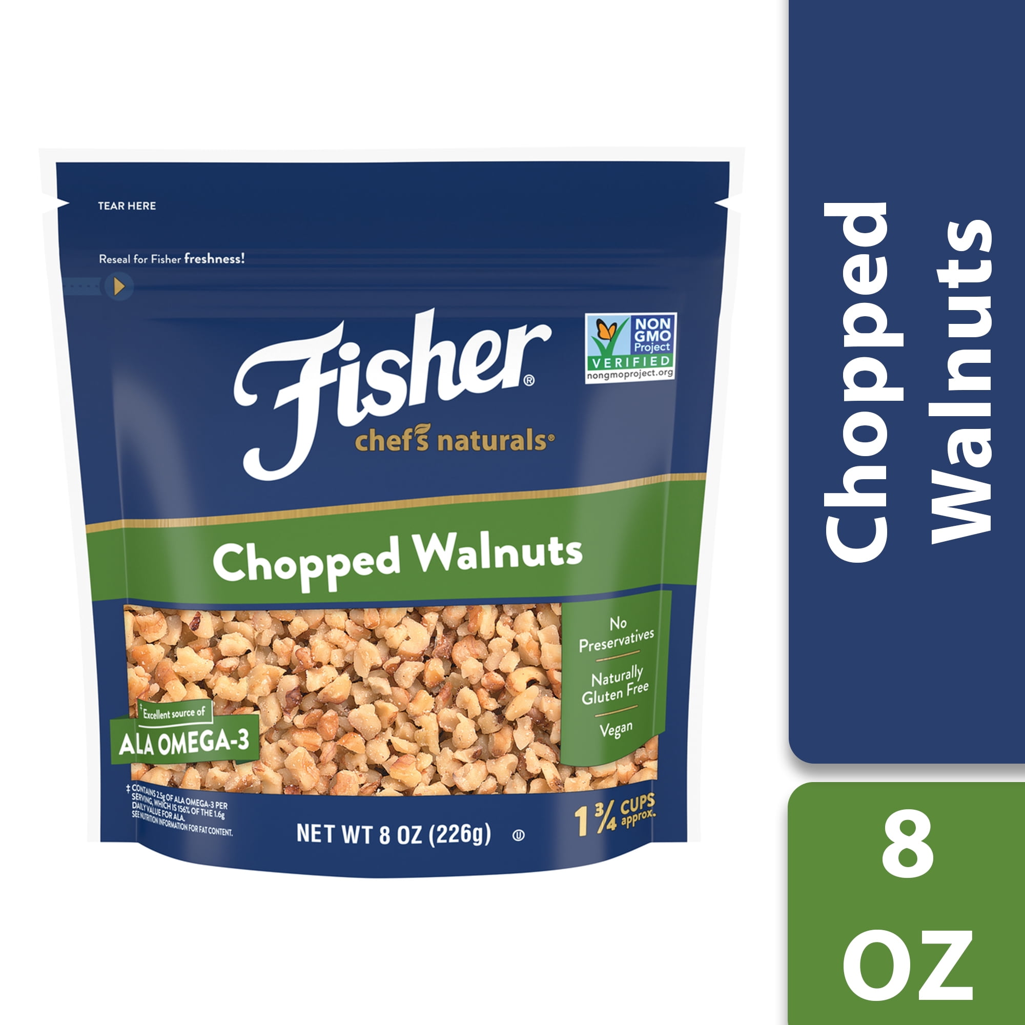 FISHER Chef's Naturals Chopped Walnuts, 8 oz, Naturally Gluten Free, No
