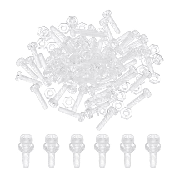 Uxcell 50 Set M2.5x10mm Clear Acrylic Phillips Round Head Screws with Hex Nuts Kit