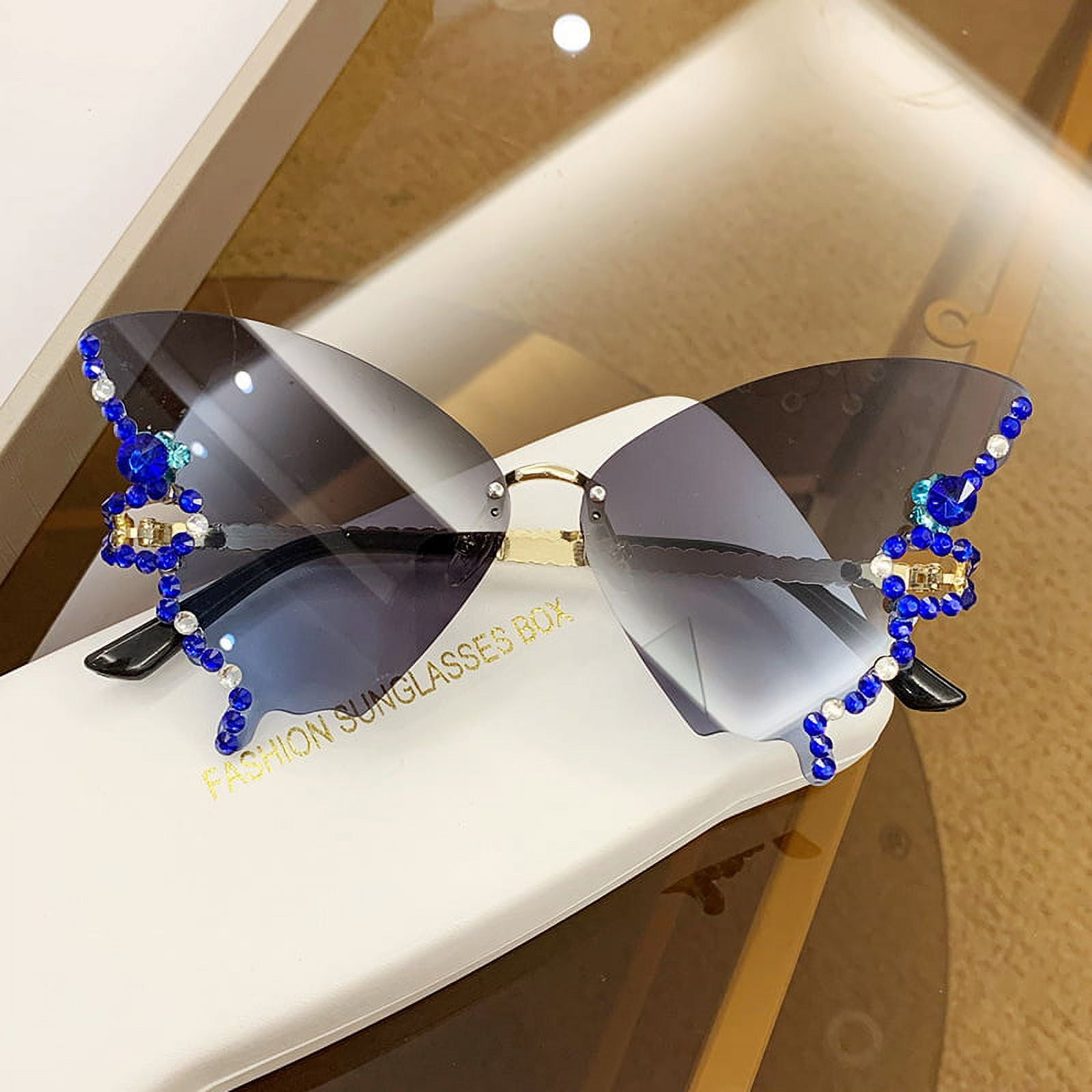 YCNYCHCHY 2023 New Butterfly Shaped Diamond Frameless Sunglasses
