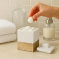 thumbnail image 4 of Creative Home Natural Marble and Mango Wood Cotton Ball Swab Holder, Bathroom Countertop Organizer, 3" x 3" x 4-3/8" H, Off-White (patterns may very), 4 of 5