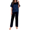 thumbnail image 2 of Womens Satin Silky Pajama Set Short Sleeve Shirt with Long Pajama Pant Set Soft PJ Loungewear, 2 of 5