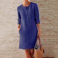 thumbnail image 1 of Robe en Lin de Coton pour Femmes Manches Mi-Longues Robe Unie Col Rond Décontractée Robe de Soirée Tenue de Détente, 1 of 5